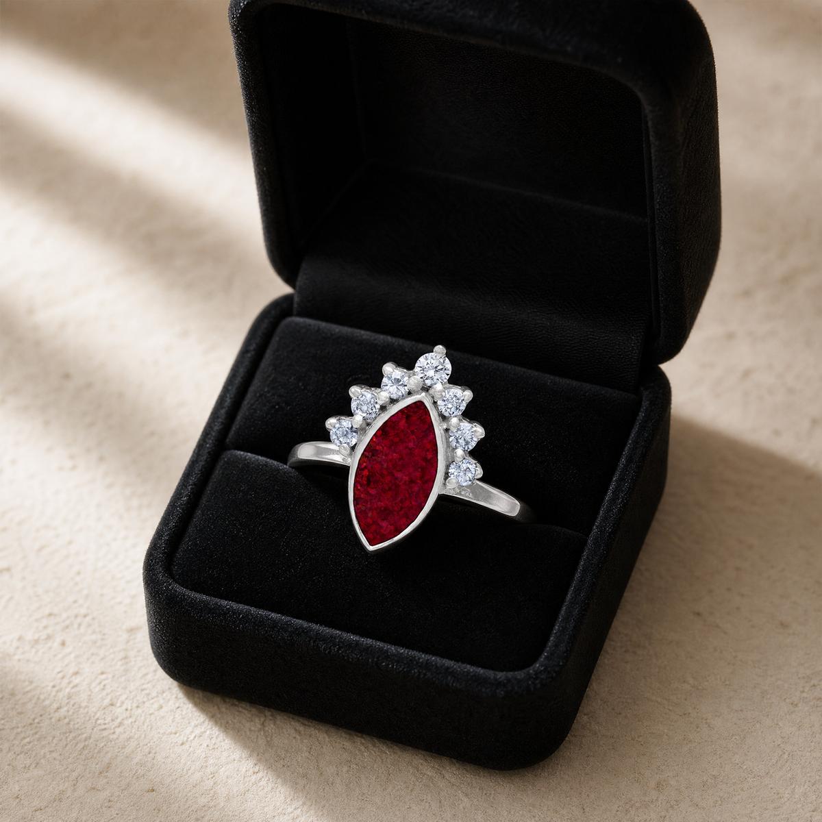 Women's Sterling Silver Lakeway Ash Ring with Scarlet Pearl Opal