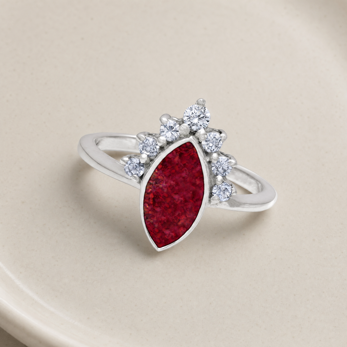 Women's Sterling Silver Lakeway Ash Ring with Scarlet Pearl Opal