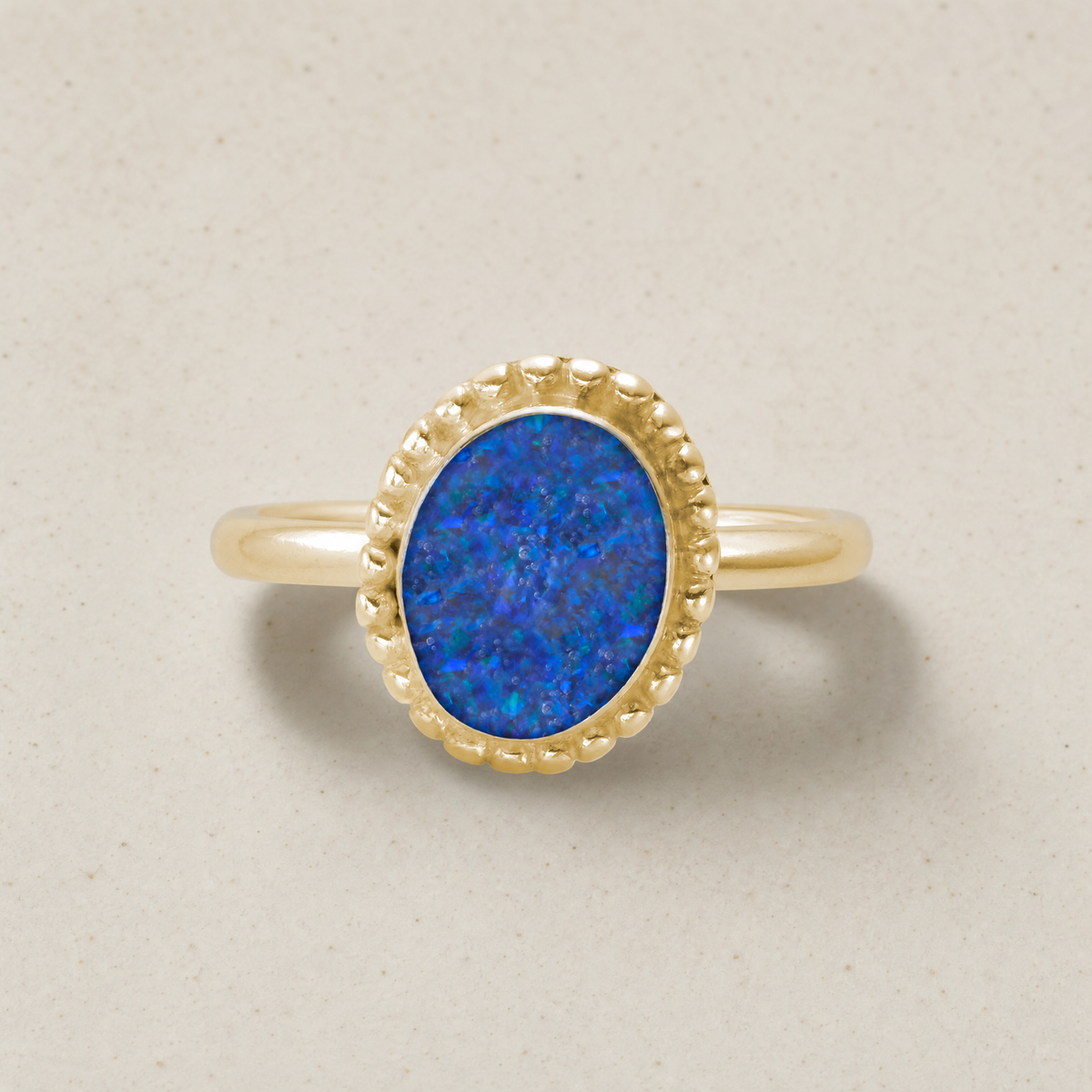 Solid 14K Gold Women's Bethany Ash Ring with Opal Blue Waters