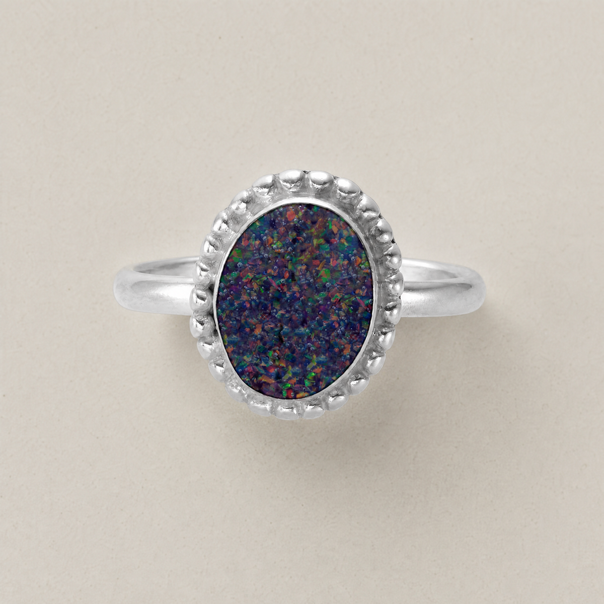 Women's Sterling Silver Bethany Ash Ring with Black Flame Opal