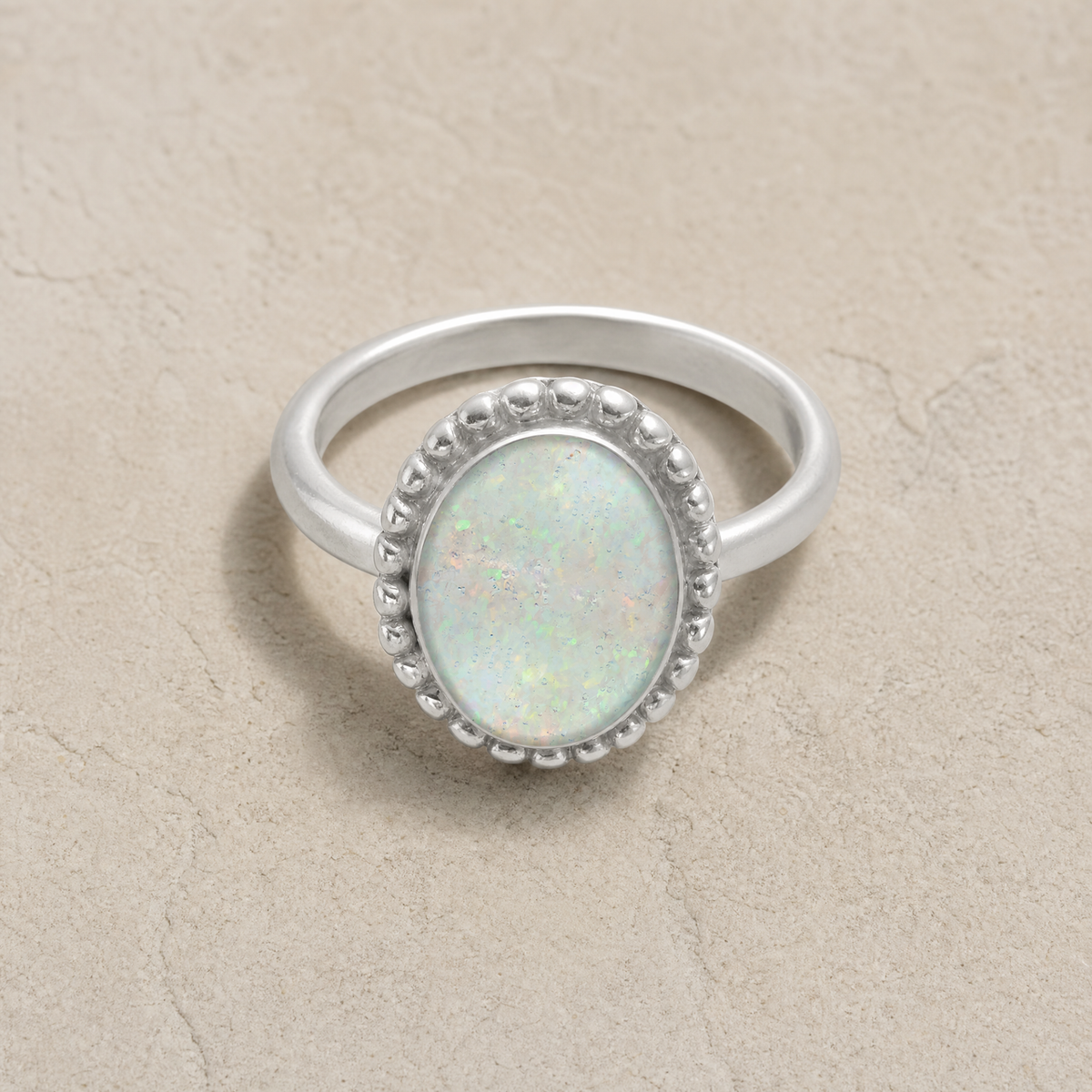 Women's Sterling Silver Bethany Ash Ring with Crushed Cream Opal