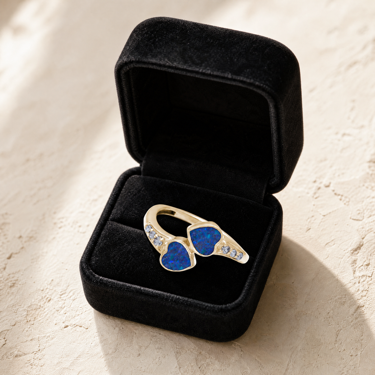 Solid 14K Gold Women's Rosalia Ash Ring with Opal Blue Waters