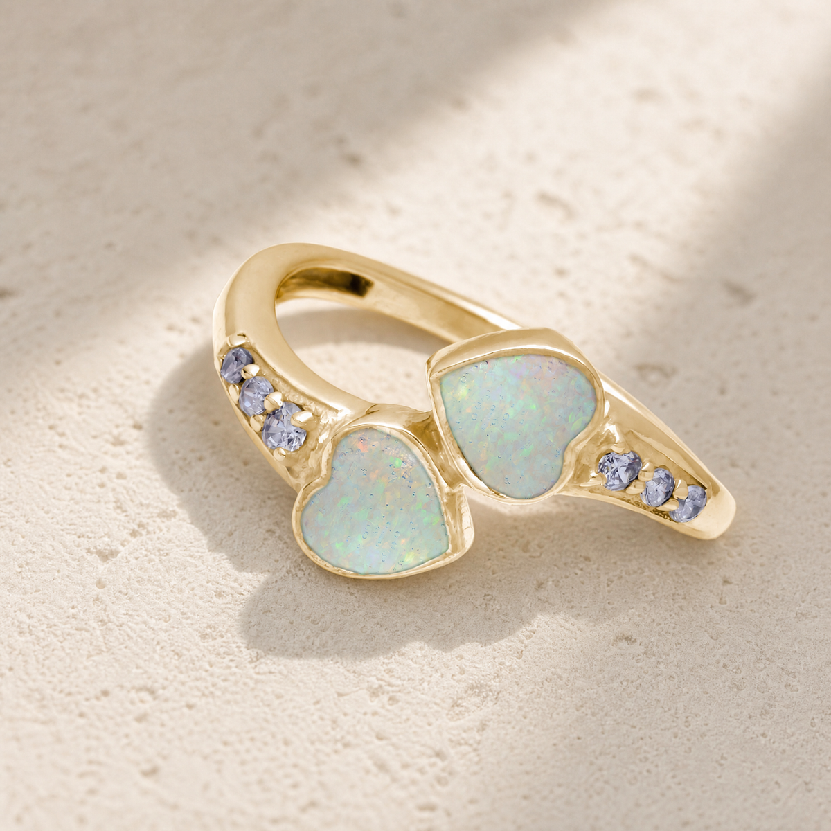 Solid 14K Gold Women's Rosalia Ash Ring with Crushed Cream Opal