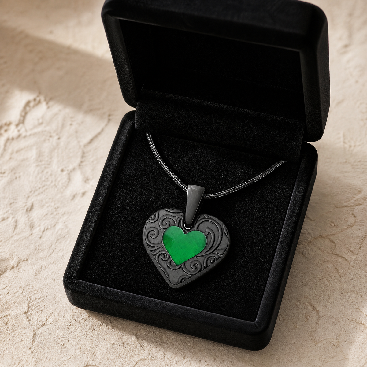 Pleasant Heart Black Finish Ash Resin Jewelry