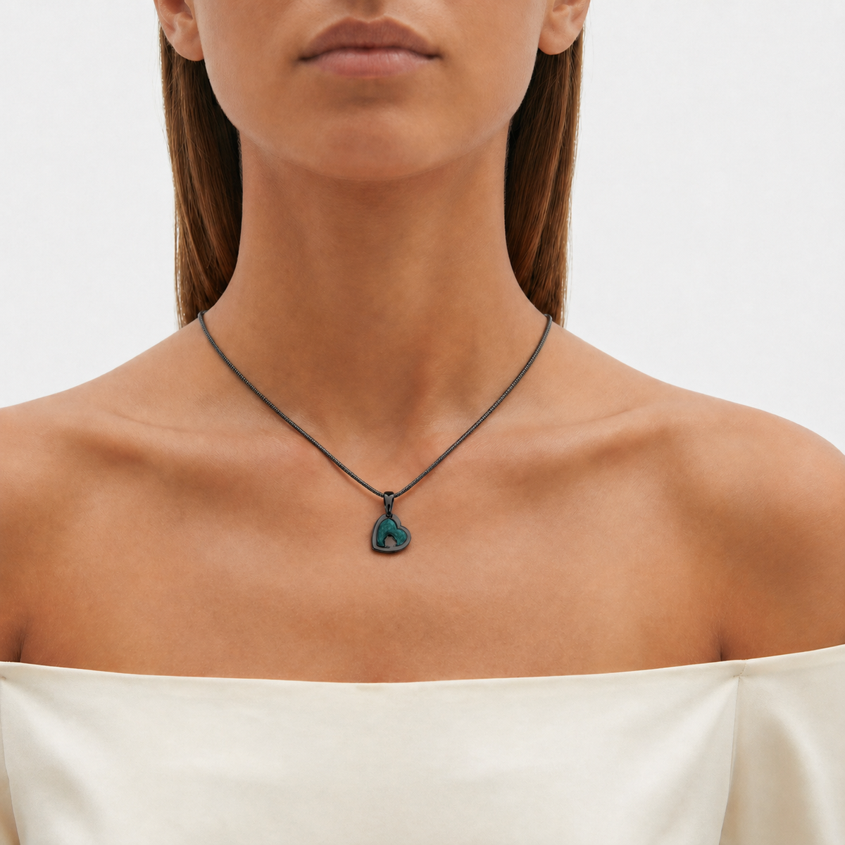 Two Of A Kind Heart Bronze Finish with Aqua Ash Resin Jewelry