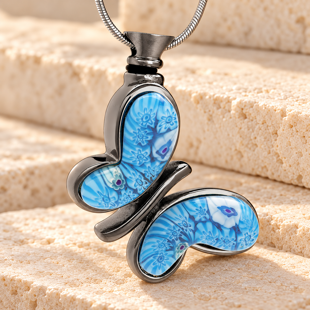 Black with Blue Majestic Butterfly Cremation Jewelry — main — evr6130bb