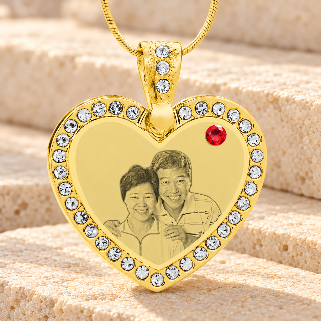 Birthstone Gem Heart July Photo Engraved Gold Plated over Stainless Keepsake — main product image