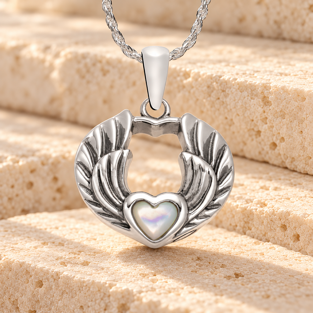 Sterling Silver My Heart Takes Flight Cremation Urn Pendant — main product image