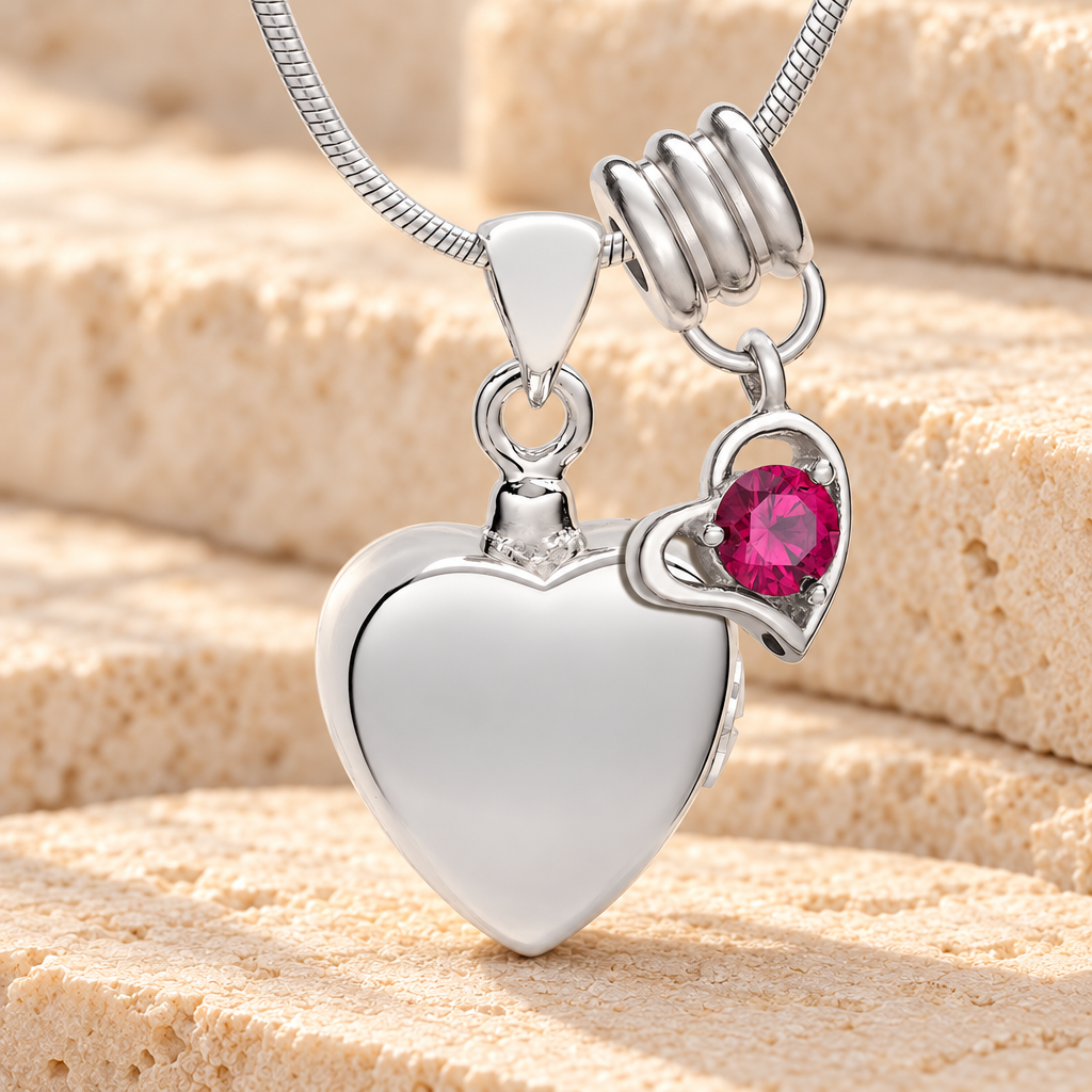 Silver July Simple Heart Urn Jewelry — main — evr6447jul