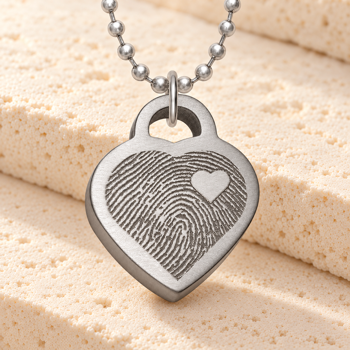 Brushed Thick Stainless Steel Small Heart Fingerprint Necklace — main — evr4894fp