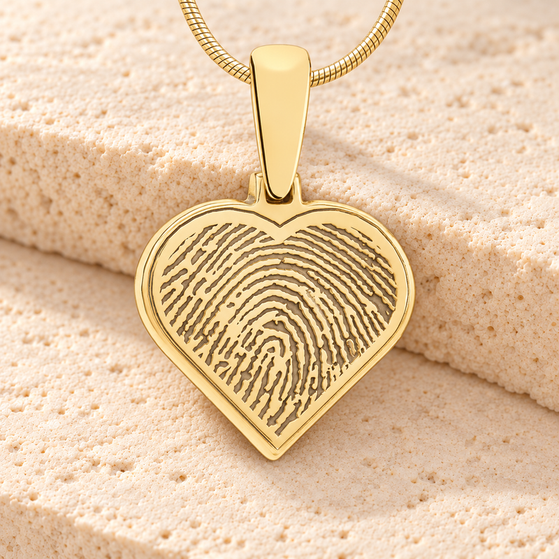 Solid 14k Gold Heart Fingerprint Necklace