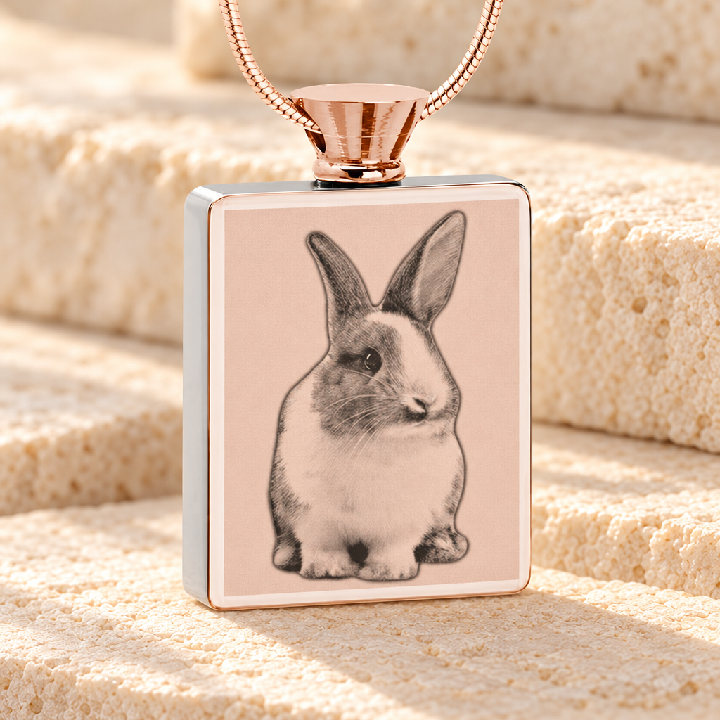 Rectangle Rose Gold Plated Photo Engraved Pet Ash Pendant — main — evr6414rg