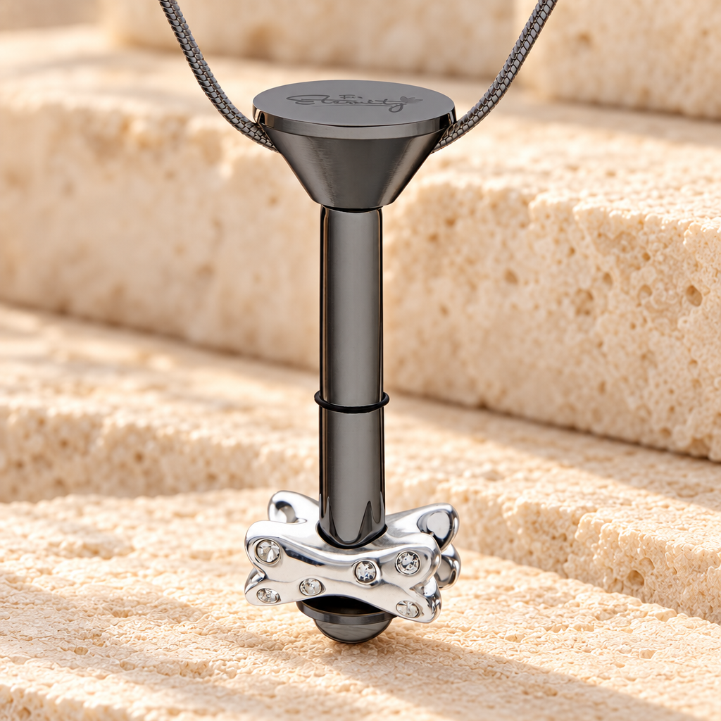Black Plated Millenium Ash Pendant with Fanciful Bone Charm — main — evr6543bmill