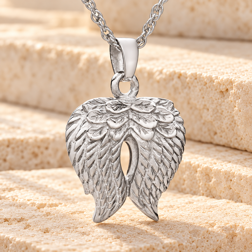 14k White Gold Feathered Heart Cremation Charm — main — evr675wg