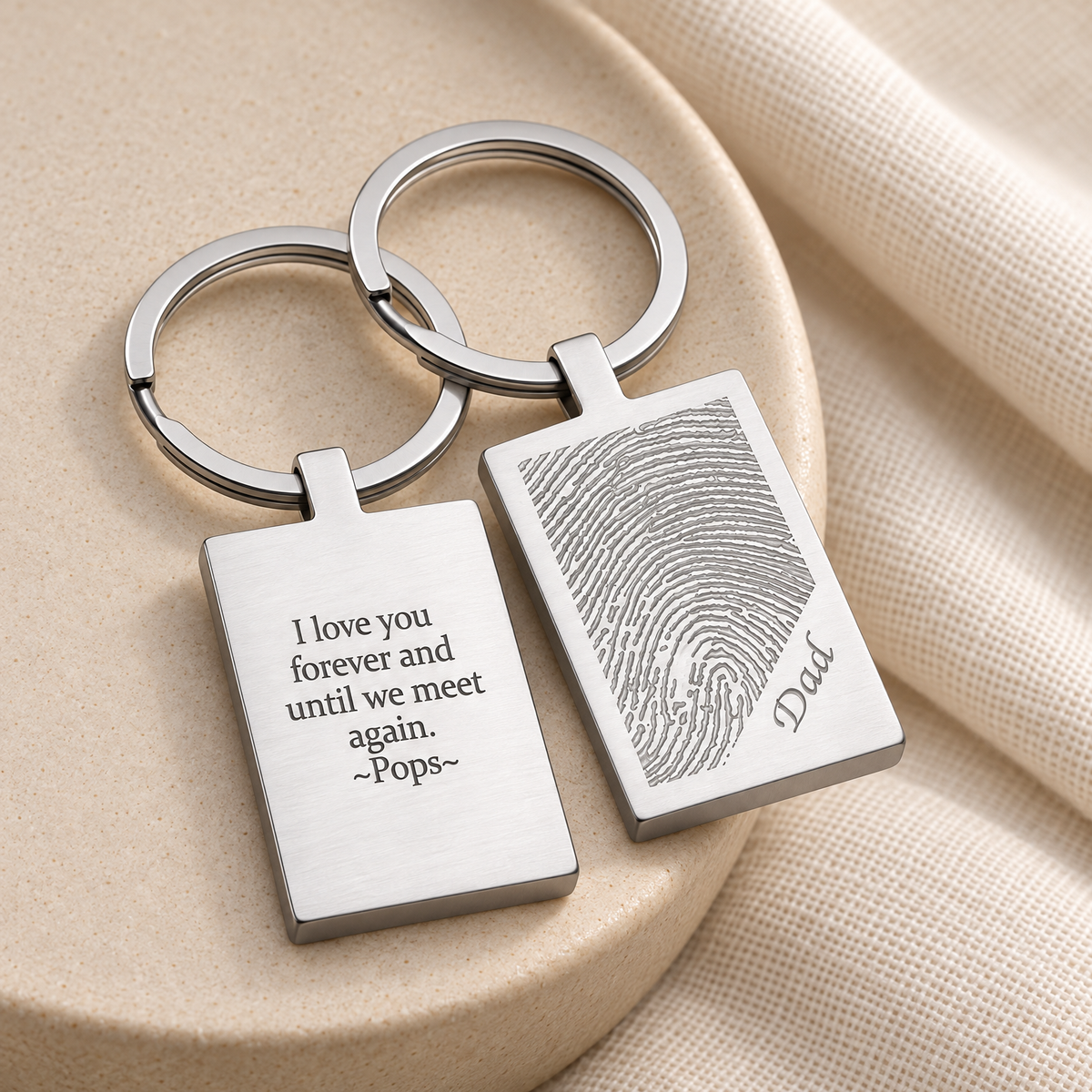 Brushed Rectangle Stainless Steel Fingerprint Keychain — alternate view — evr4838
