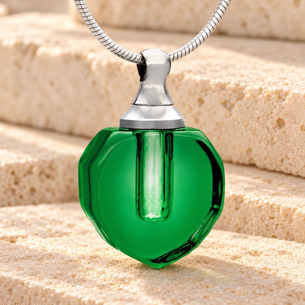 Glass Locket Green Envious Teardrop Cremains Jewelry — main product image