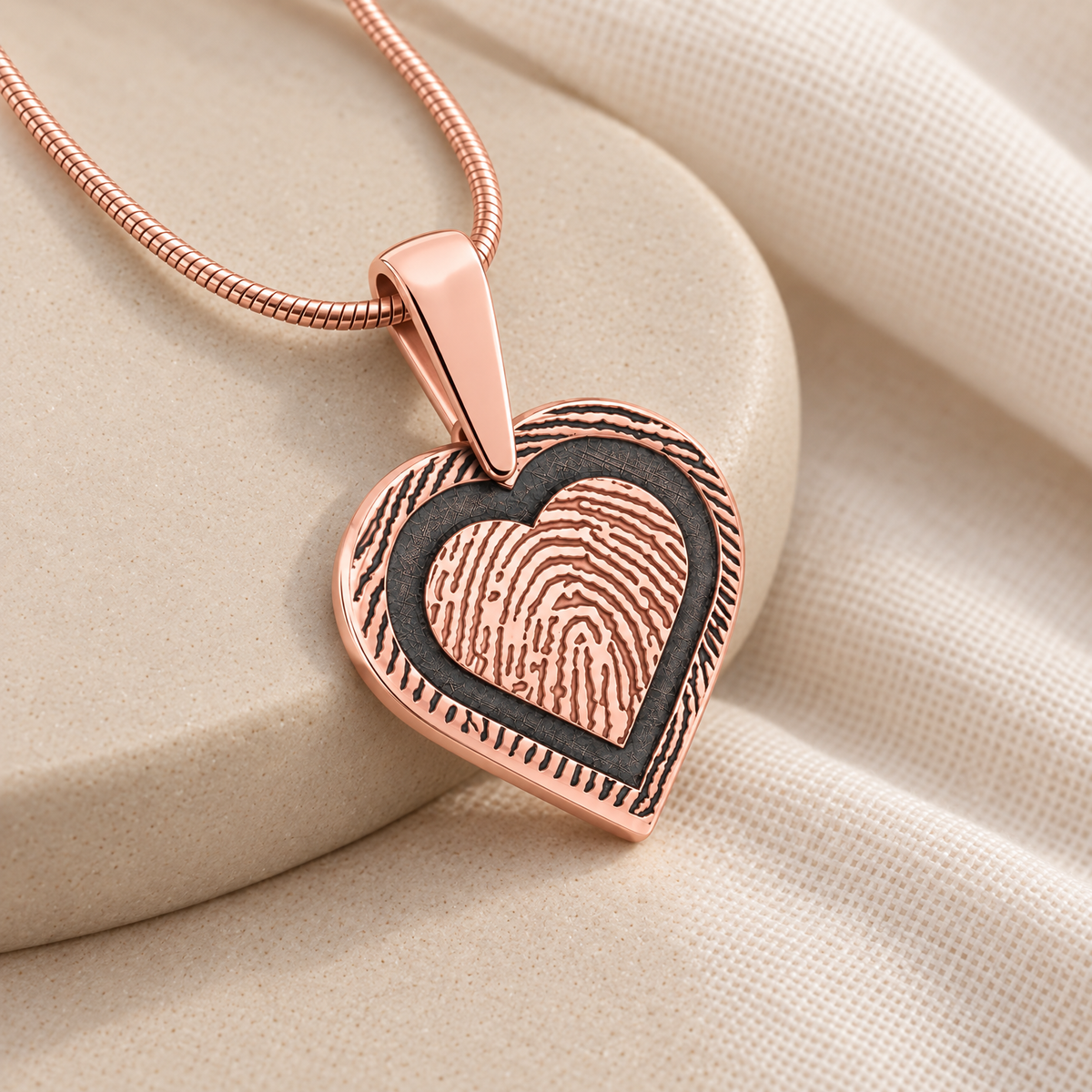 Rose Gold Plated Classic Heart Fingerprint Necklace — alternate view — evr4718rg
