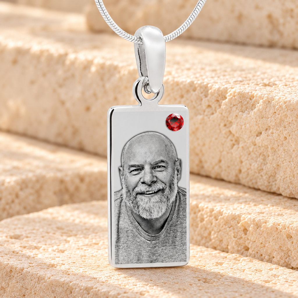 January Birthstone Stainless Steel Tower Photo Pendant — main product image