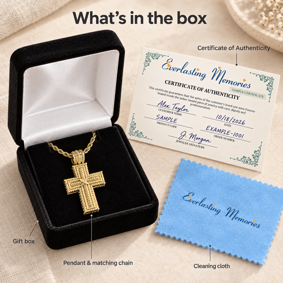 Solid 14k Gold Double Cross Forever Sealed Memorial Jewelry — whats in box — evr20072kgfs