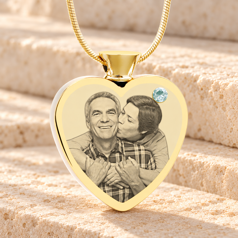 April Birthstone Heart Gold Plated Photo Engraved Ash Pendant