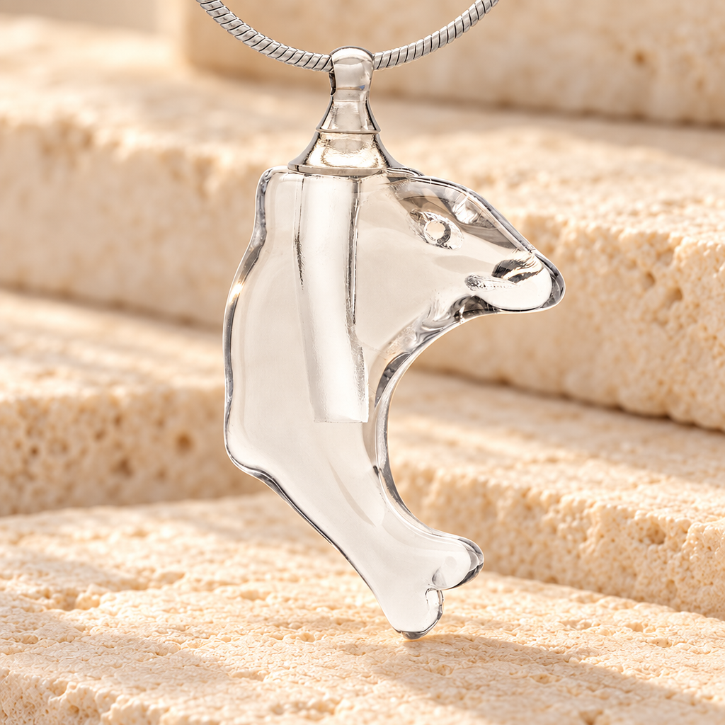 Glass Locket Clear Dolphin Cremation Jewelry — main — evr2535cl