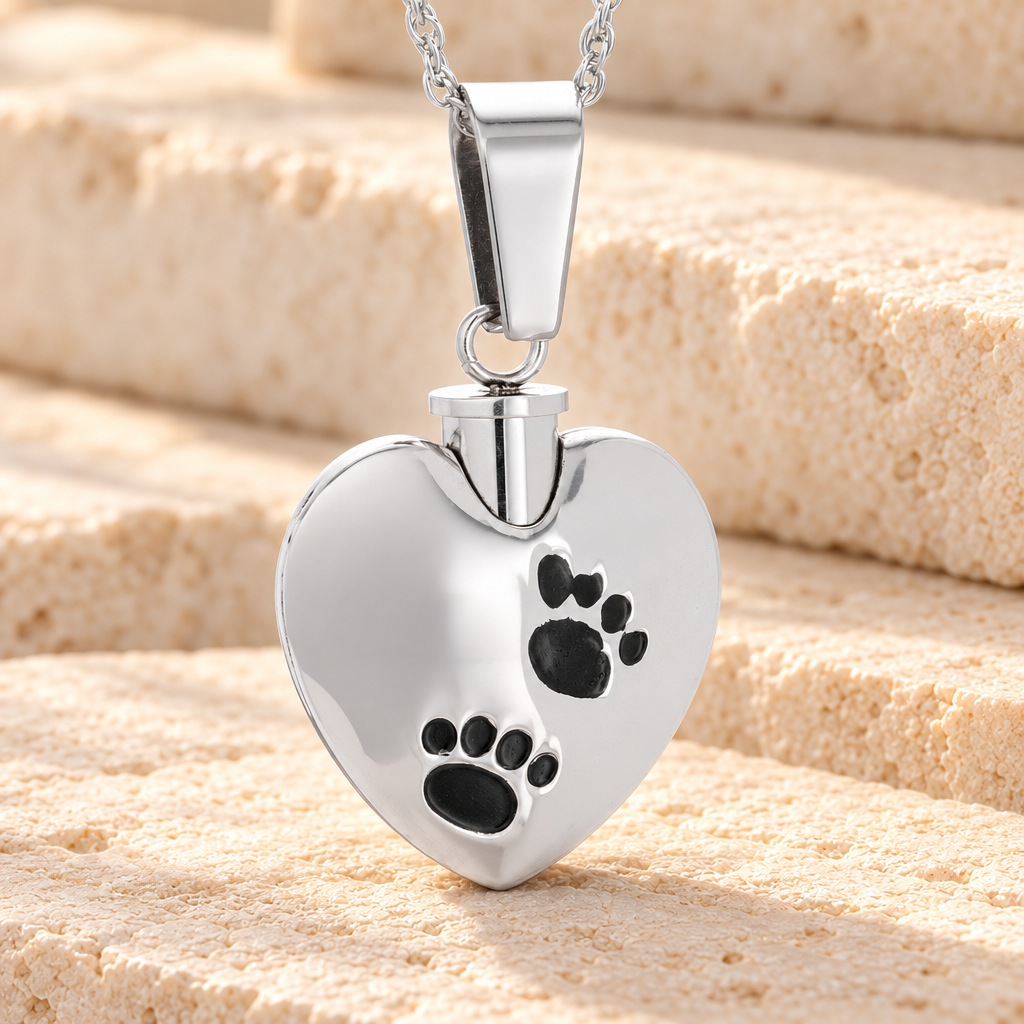 Stainless Steel Dirty Paws Heart Jewelry Urn — main — evr958ss