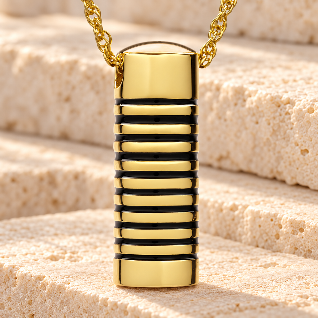 Gold Plated Grooved Cylinder Cremation Keepsake — main — evr867gv