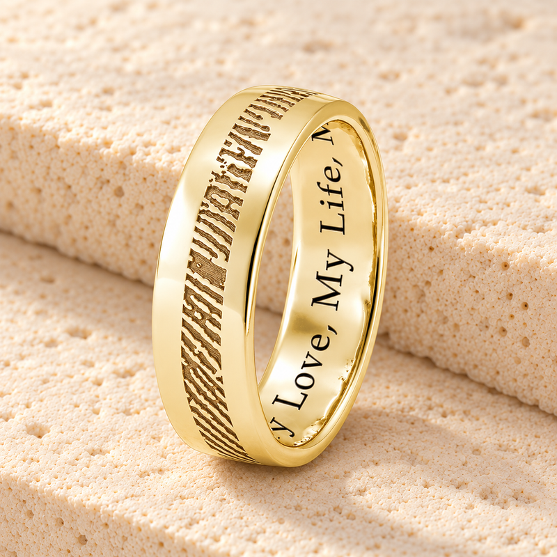 Women's Slender Line Solid 14k Gold Fingerprint Ring
