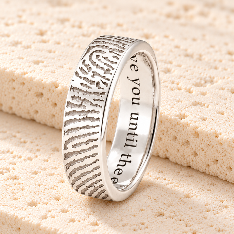 Standard Women's Solid 14k White Gold Fingerprint Ring