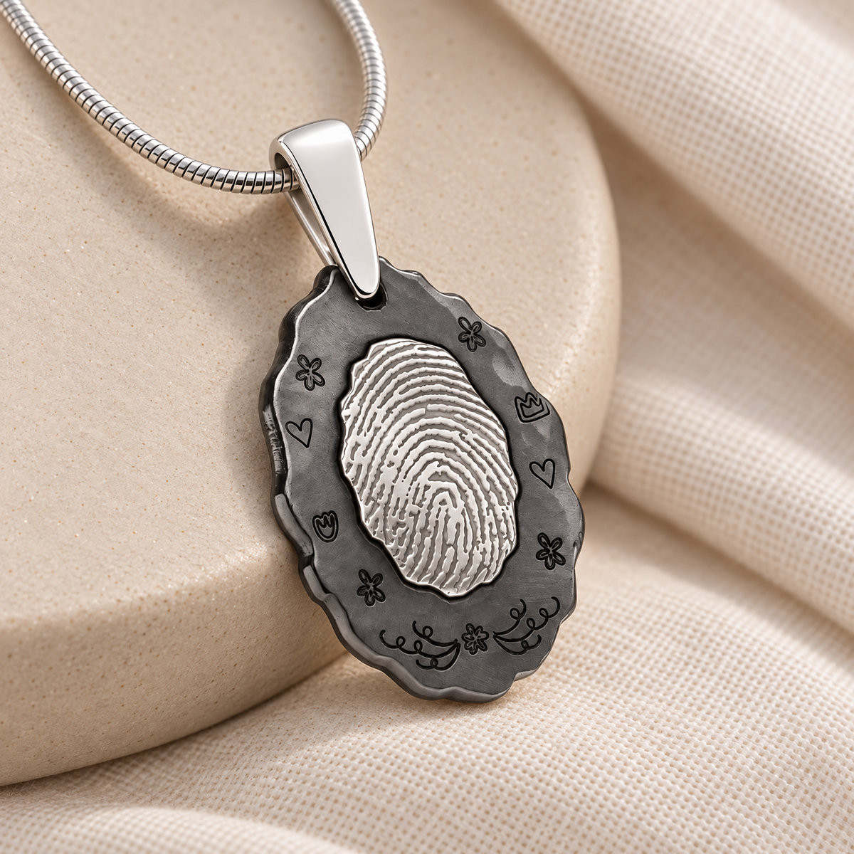 Black Framed Oval Fingerprint Necklace — alternate view — evr4801bl