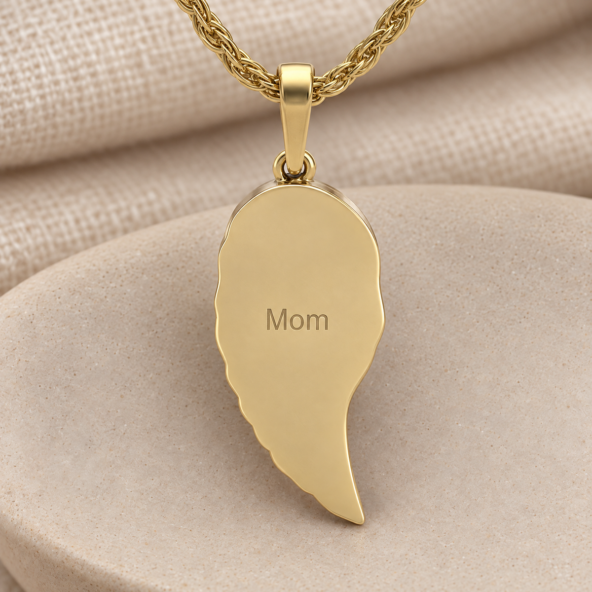Gold Plated Feather Forever Sealed Memorial Jewelry — rear engraving — evr6761gfs