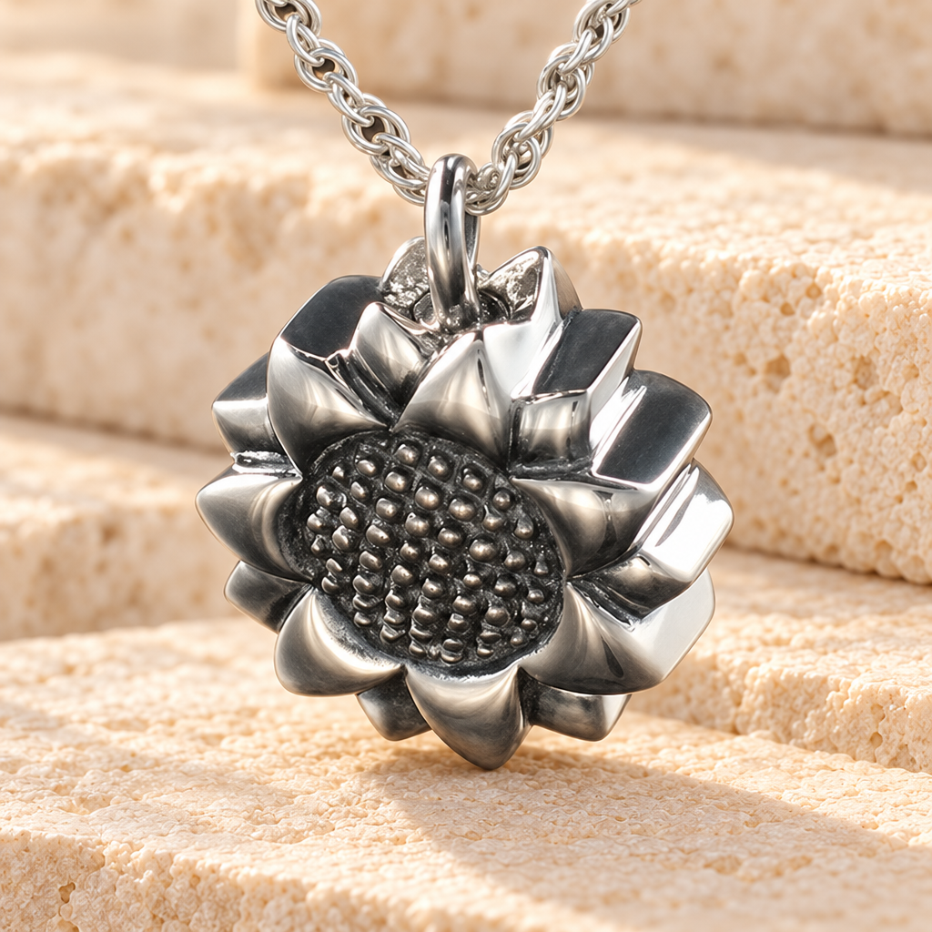 Silver Sunflower Urn Necklace — main — evr178ss