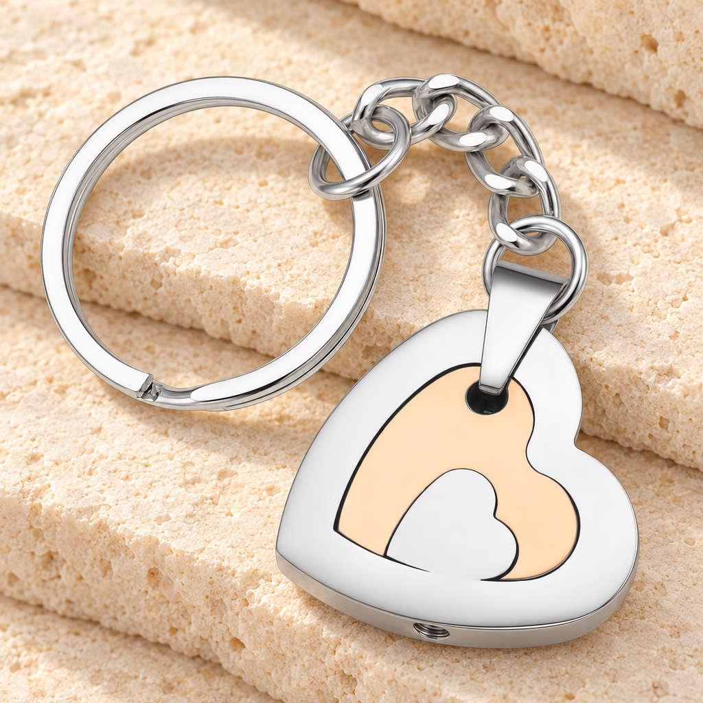 Rose Gold and Stainless Honesty Heart Cremation Keychain — main — evr1504srgkey