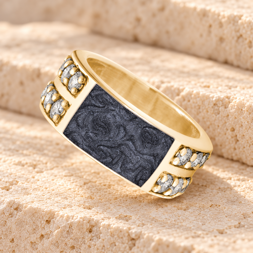 Solid 14K Gold Men's Yellowstone Ash Ring with Slate — main product image