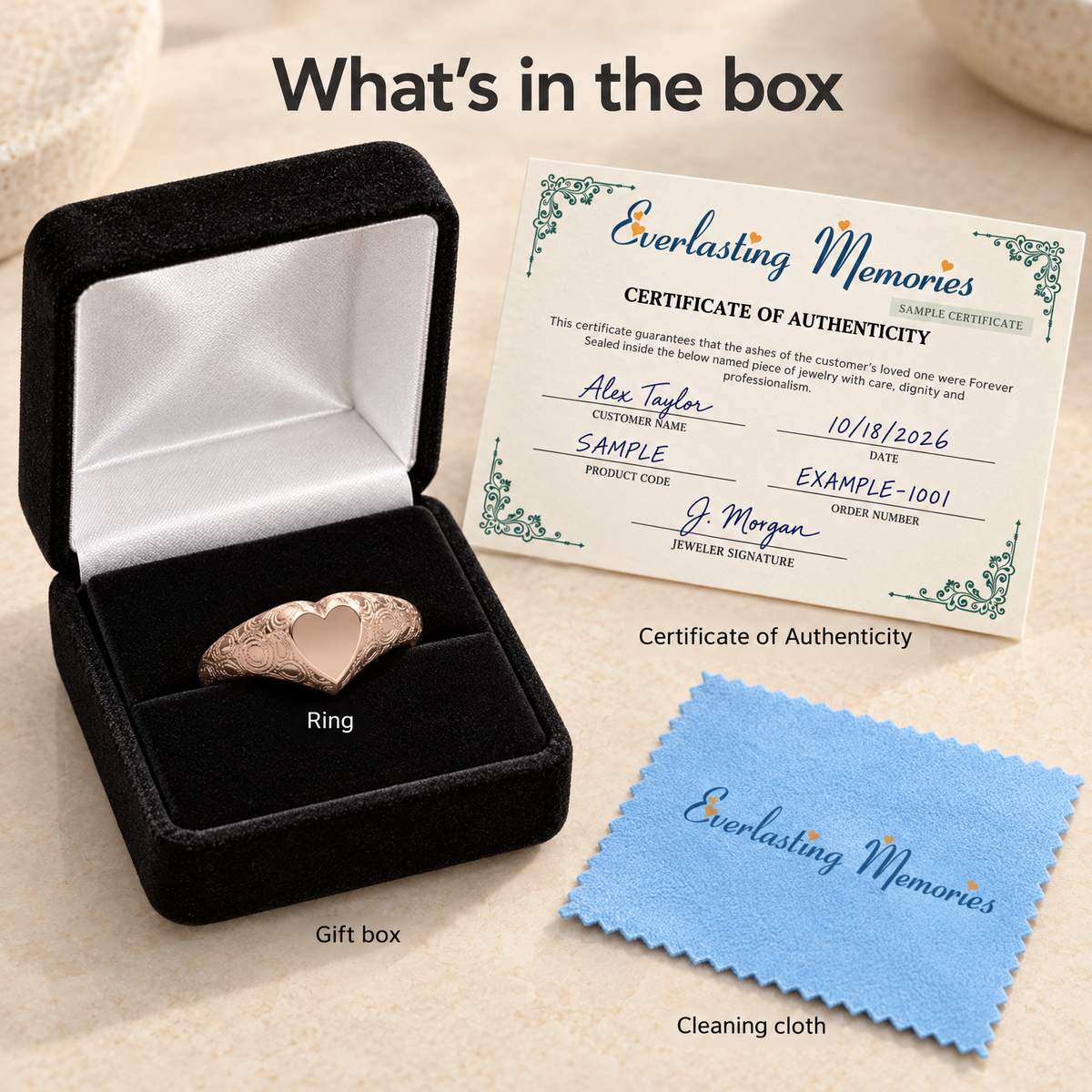 Solid 14K Rose Gold Signet with Pattern Forever Sealed Memorial Ring — whats in box — evr20041krgfs