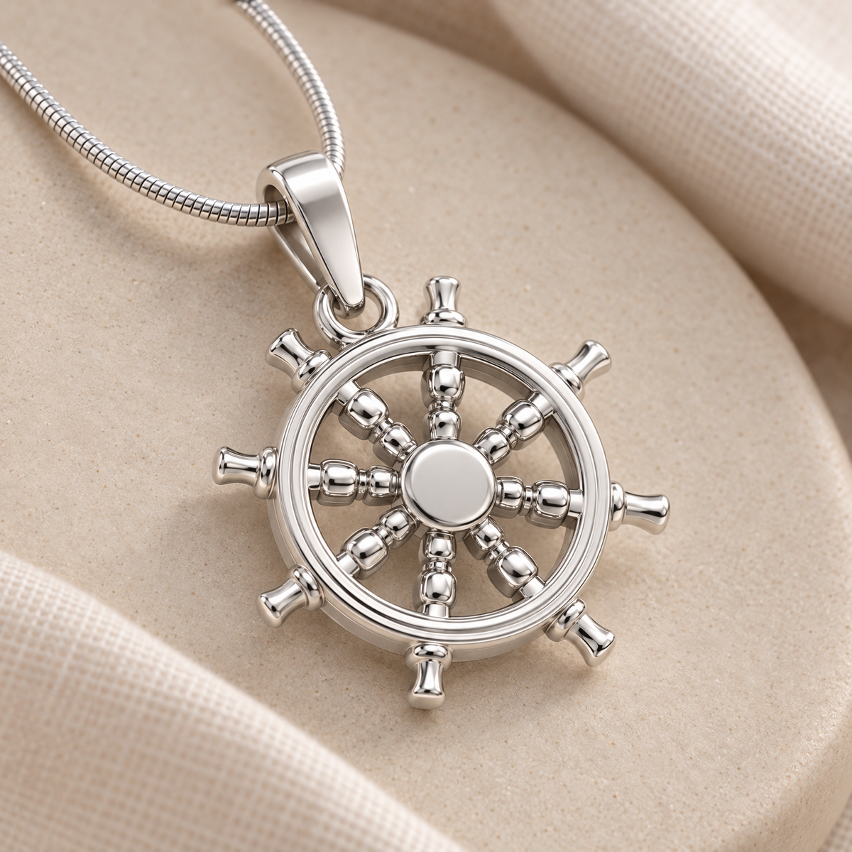 Solid 14k White Gold Ships Wheel Forever Sealed Memorial Jewelry — alternate view — evr20054wgfs