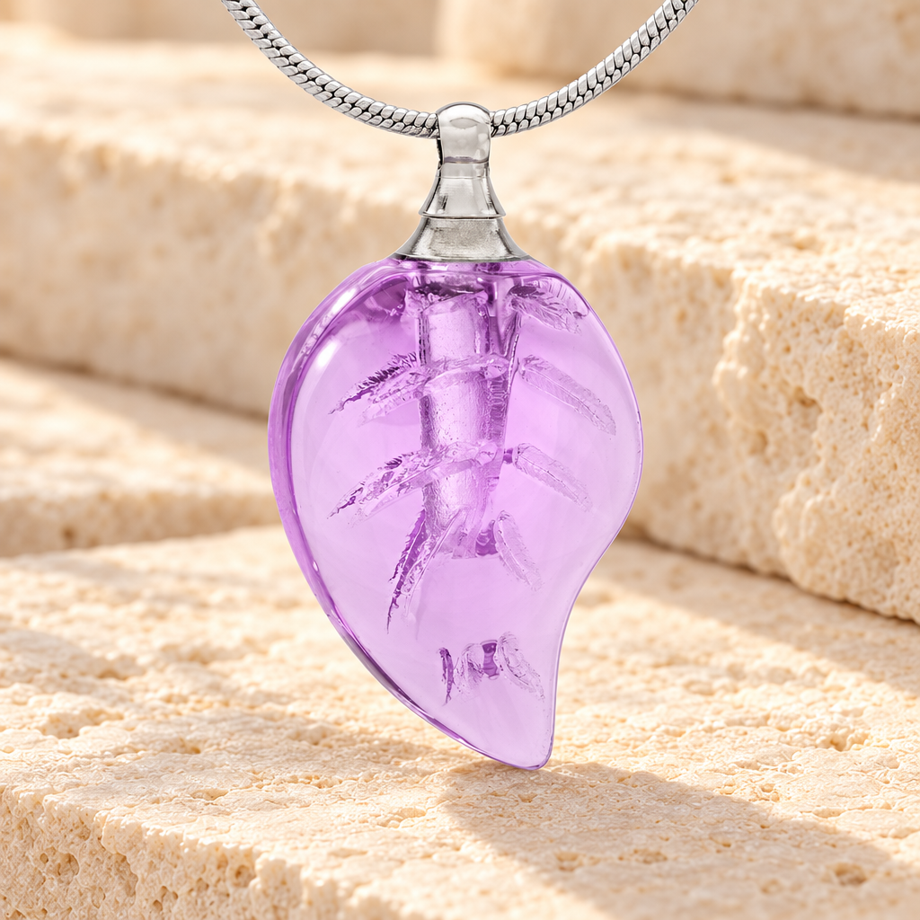 Glass Locket Violet Leaf Cremation Jewelry — main — evr2533v