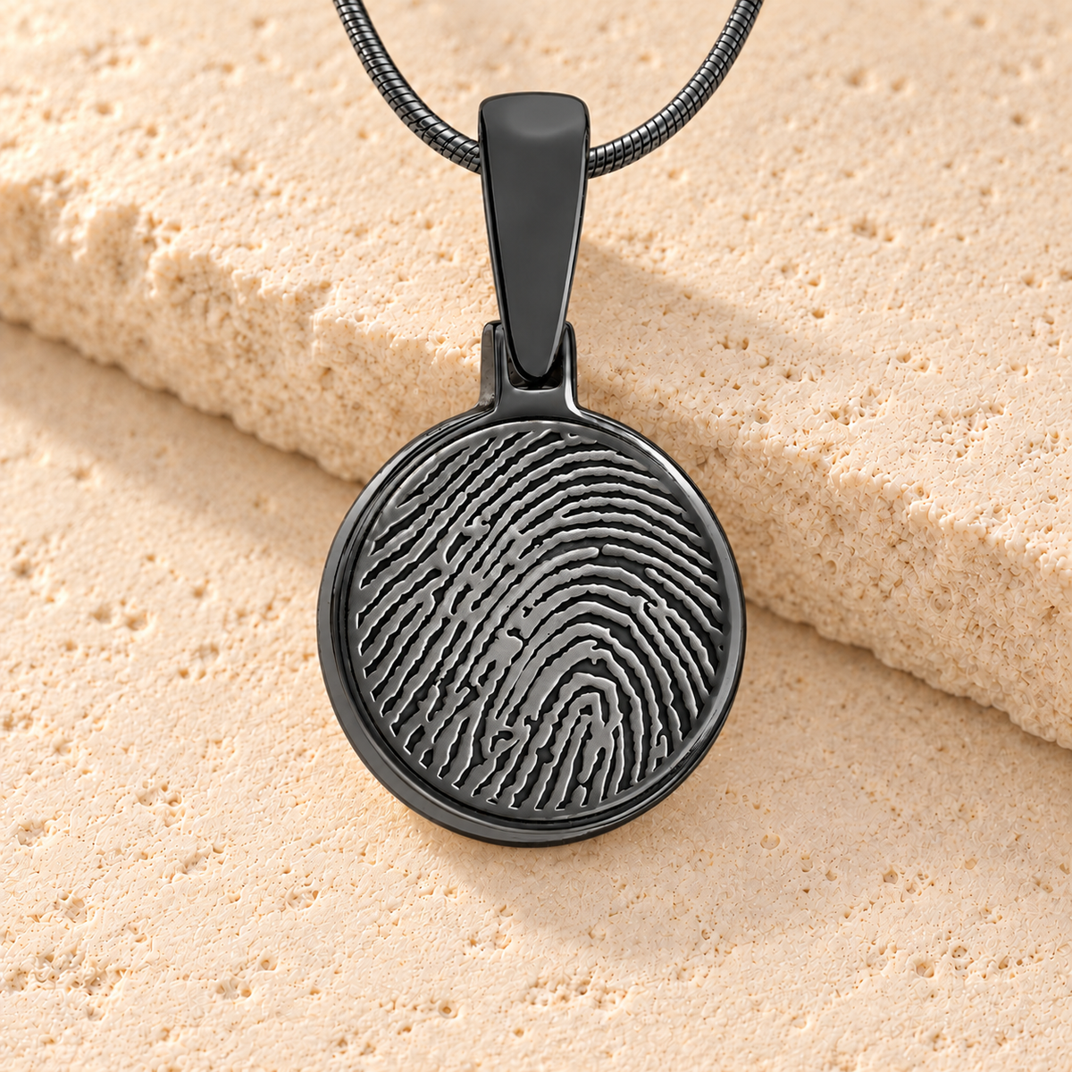 Round Black Plated Fingerprint Necklace — main — evr4704bl