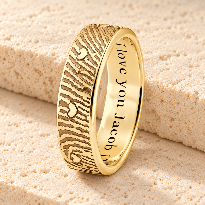 Women's Solid 14k Gold Eternal Heart Fingerprint Ring