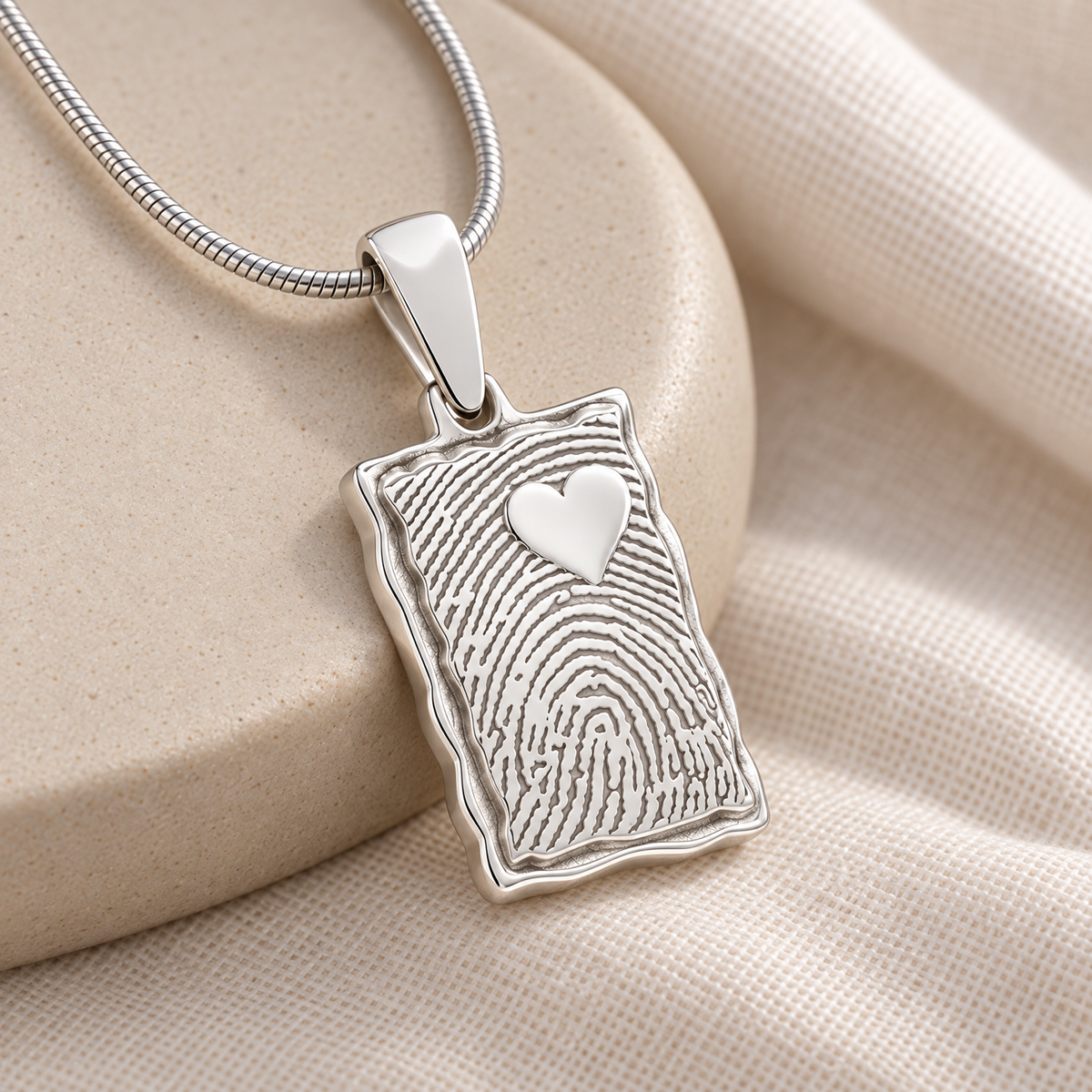 Solid 14k White Gold Loved Rectangle Fingerprint Necklace — alternate view — evr4712wg