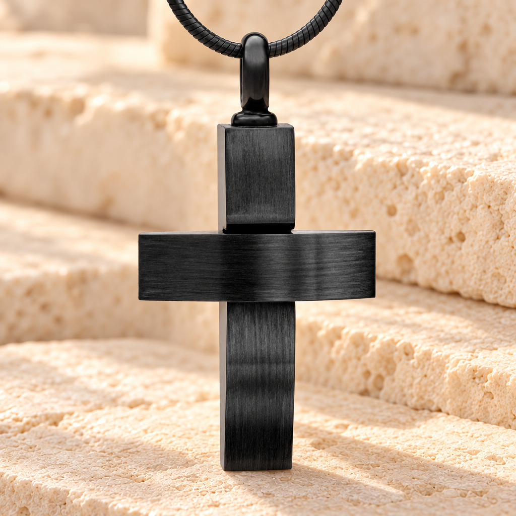 Trendy Cross with Black Finish Keepsake Urn Jewelry — main product image