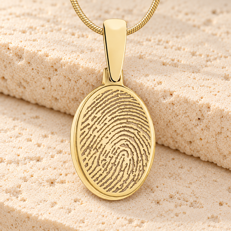 Solid 14k Gold Oval Fingerprint Necklace