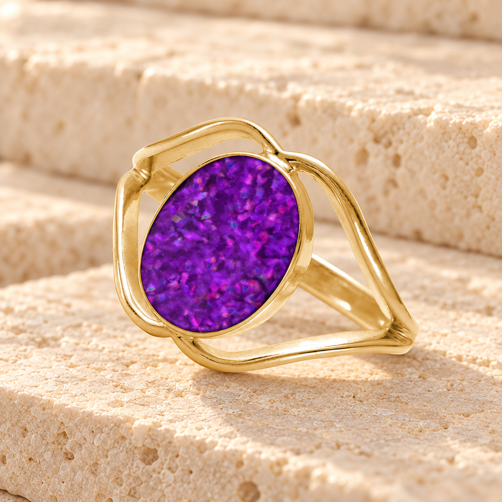 Solid 14K Gold Women's Spinnacker Ash Ring with Lilac Pearl Opal — main product image
