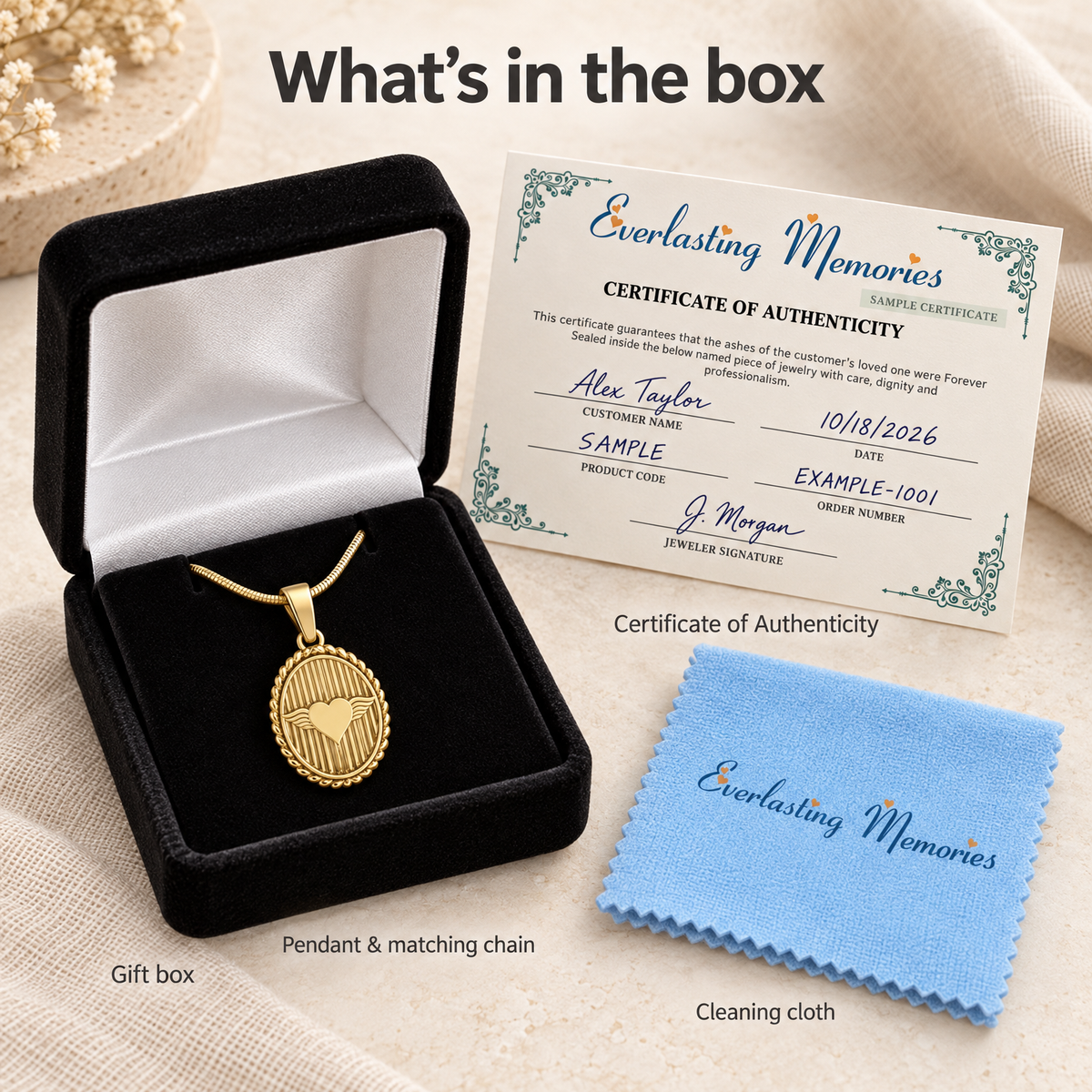 Gold Plated At Heart Oval Forever Sealed Memorial Jewelry — whats in box — evr20009gfs