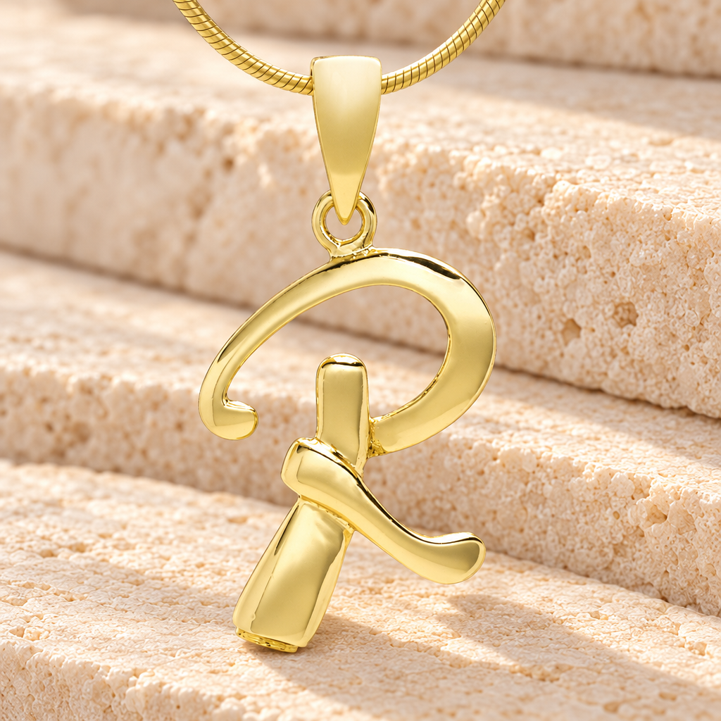 Gold "R" Initial Cremation Jewelry — main — evr6438g