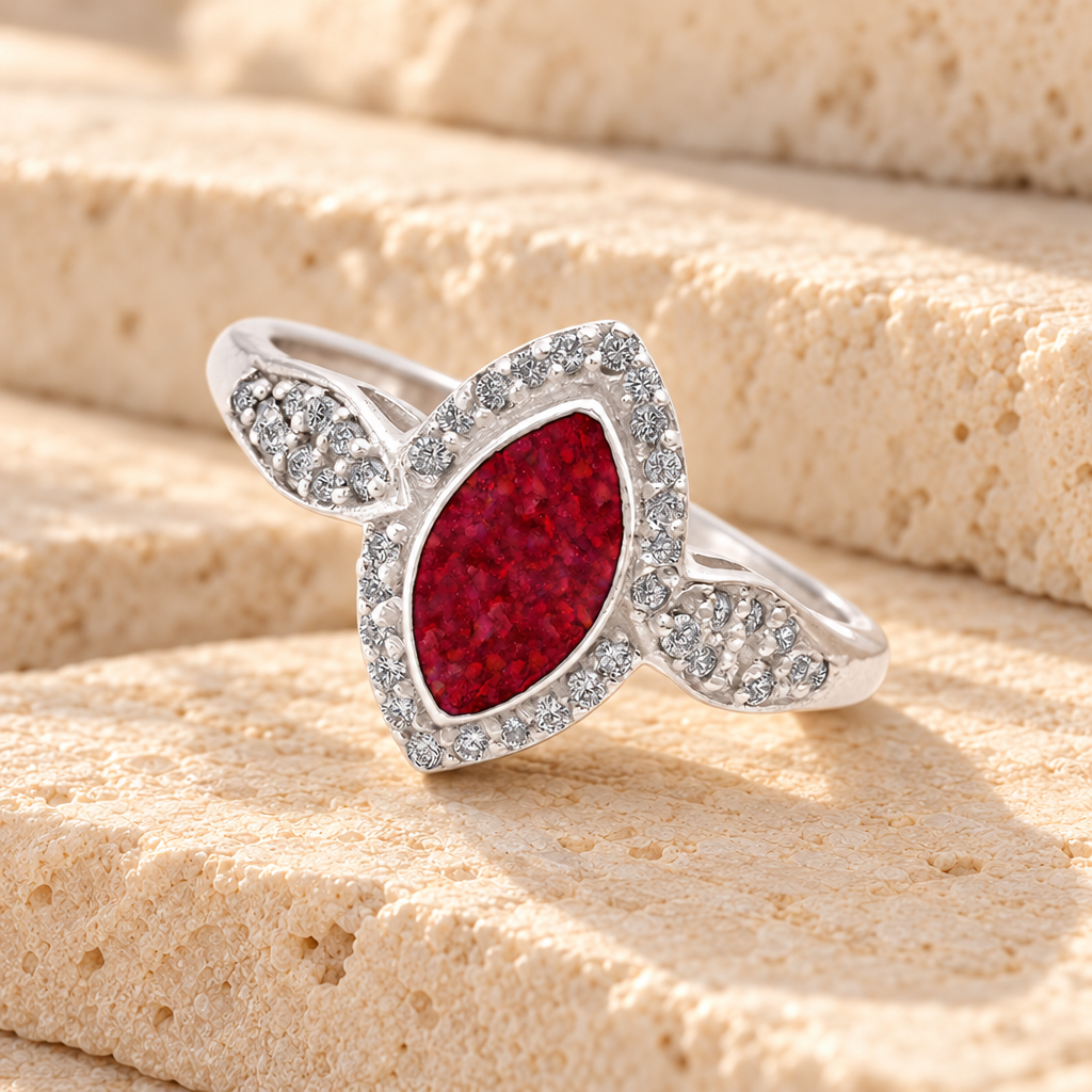Women's Sterling Silver Sanctuary Ash Ring with Scarlet Pearl Opal — main product image