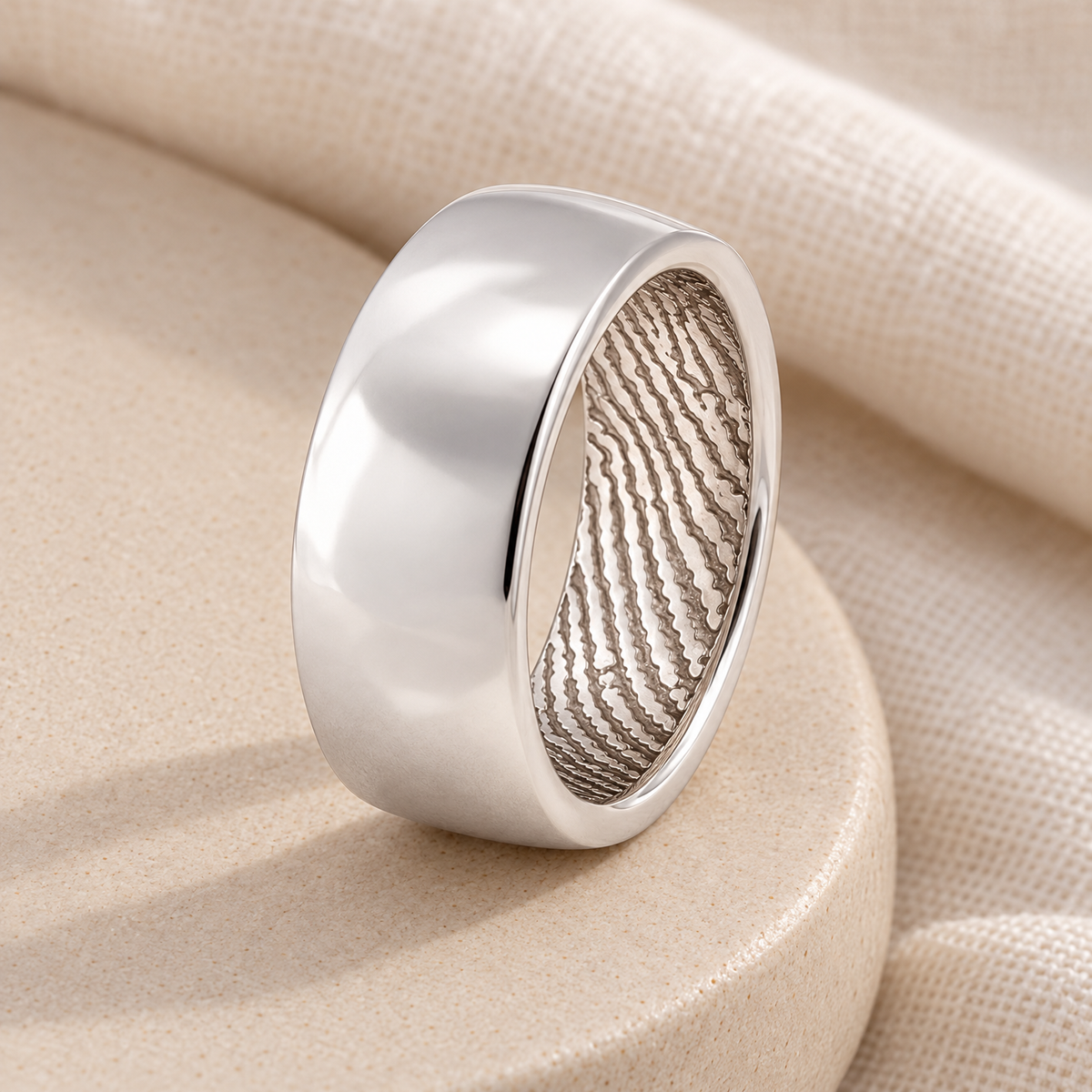 Solid 14k White Gold Shaped Men's Band with Fingerprint Ring — alternate view — evr30007wg