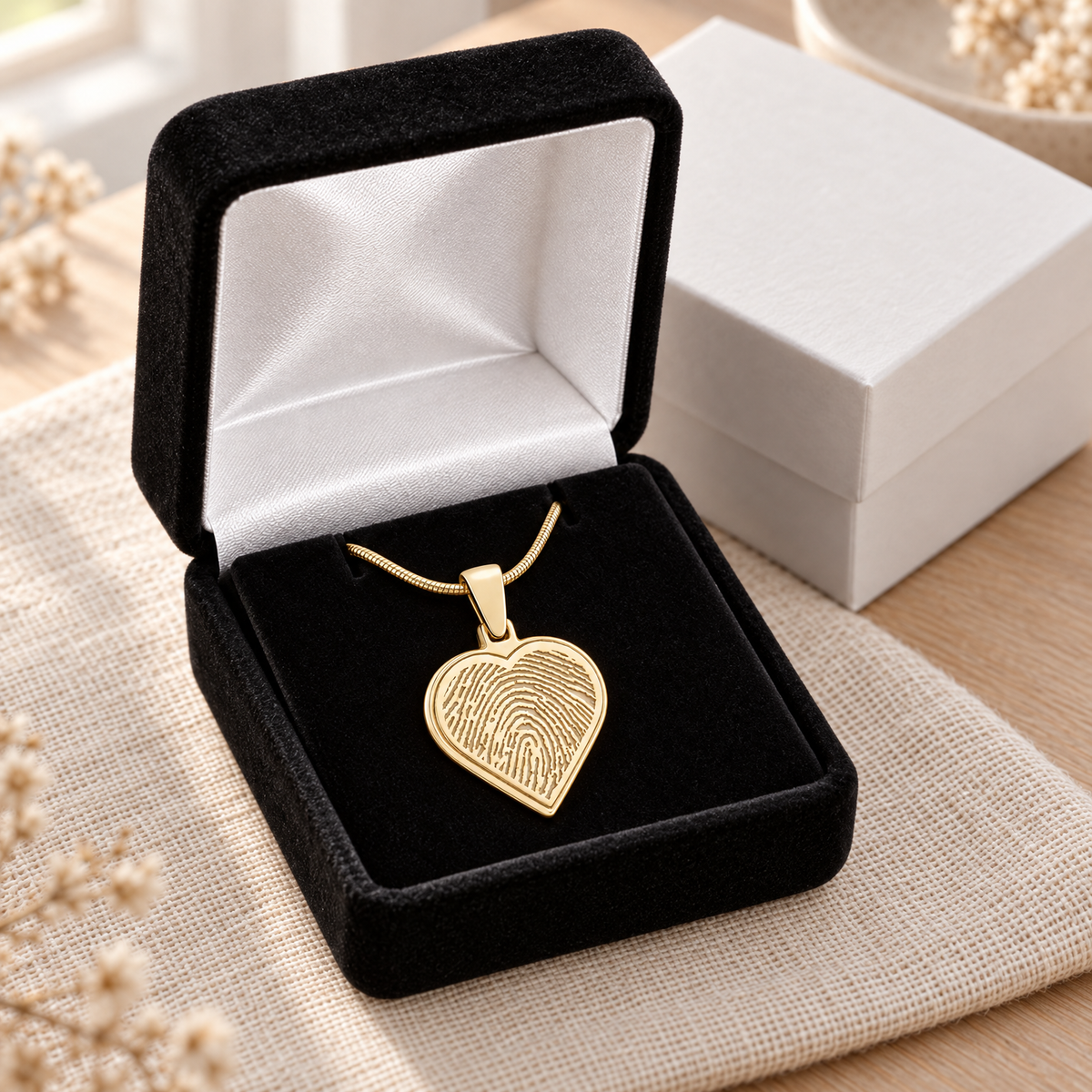 Gold Plated Heart Fingerprint Necklace — gift box — evr4728g