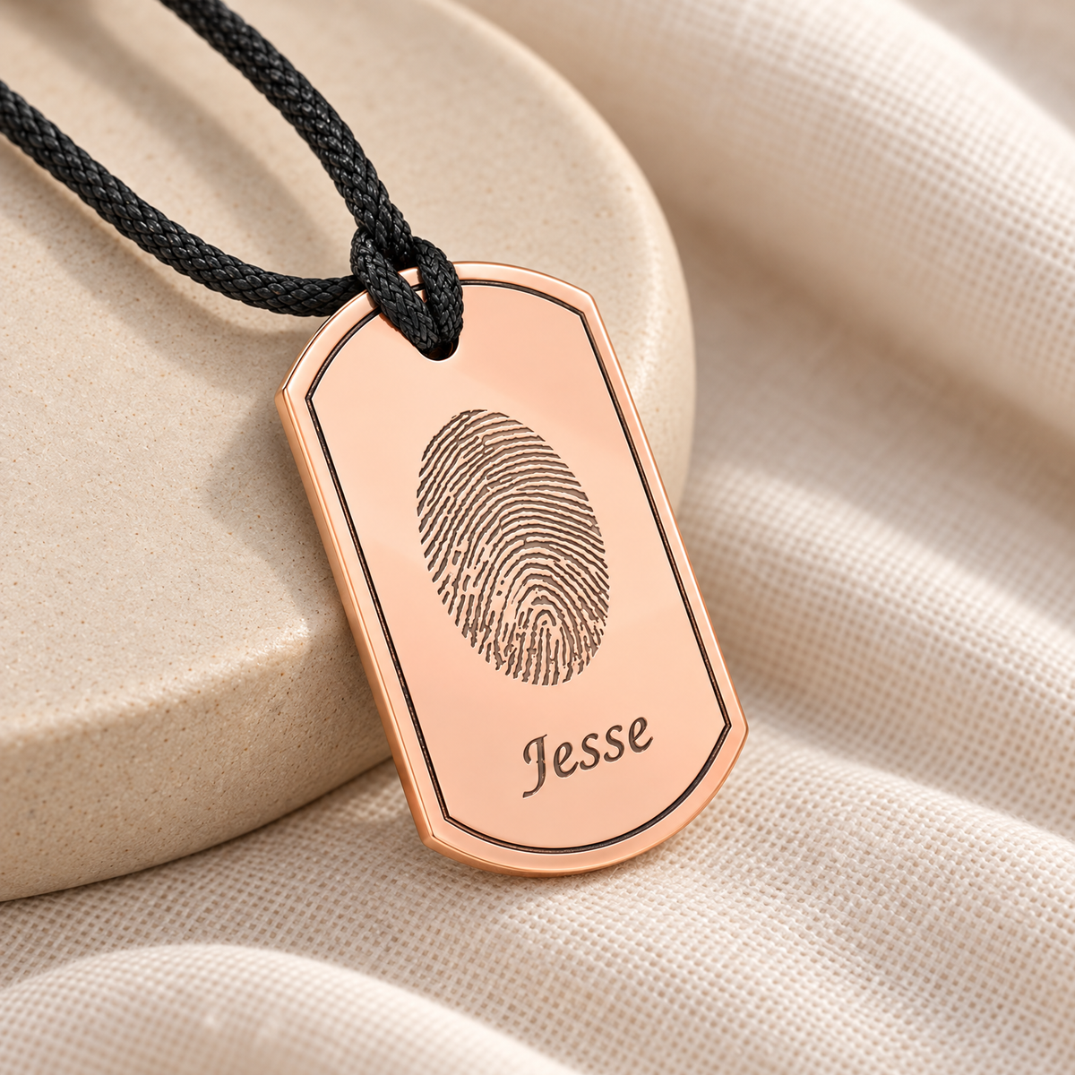Modern Dog Tag Copper Fingerprint Necklace — alternate view — evr4724cpr