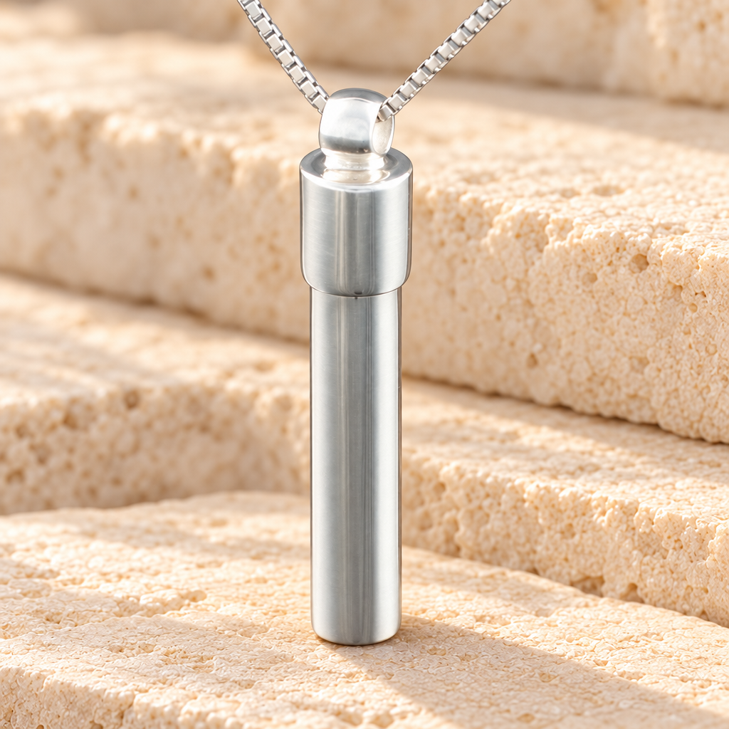 Sterling Silver Cylinder Cremation Urn Keepsake — main — evr115ss
